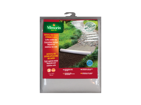 Aménagement des allées, massifs et haies - Géotextile Recyclé Travaux Extérieurs - 100 g/m² -1 m x 10 m - Blanc - face recto